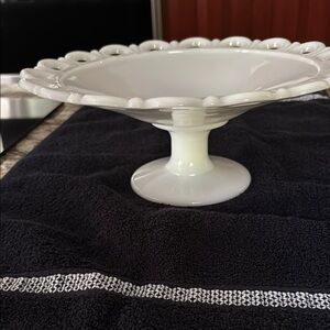 Vintage Elegant White Milk Glass Pedestal Bowl possibly by Anchor Hocking?